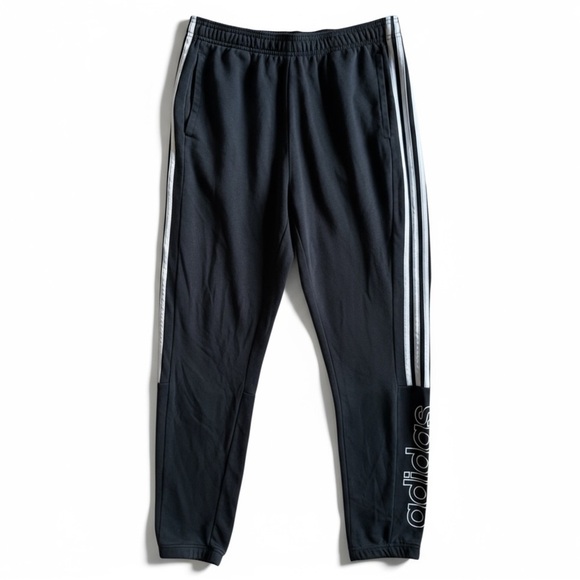 Adidas 3-Stripes Logo Joggers Black Fleece Track Sweatpants Athleisure Large - Picture 4 of 5